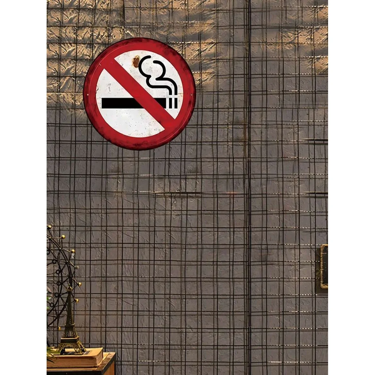2D Flat - 2D Retro Flat 1pc Circular Warning Sign, No Smoking Sign, for Courtyard, House, Room, Garage, Man Cave, Gas Station, G