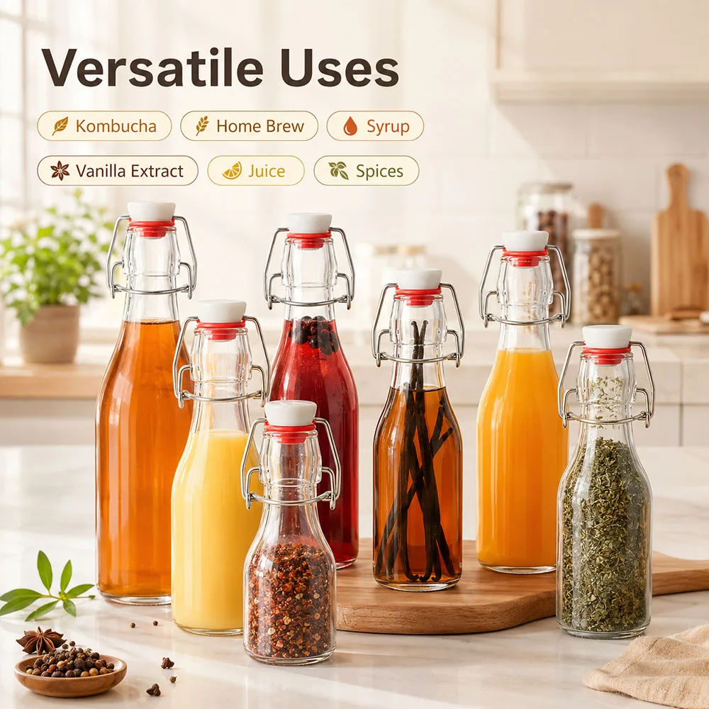 Swing Top Glass Bottles with Lids, Airtight Flip Top Bottles for Kombucha Beer Syrup Vanilla Extract Gift image 6