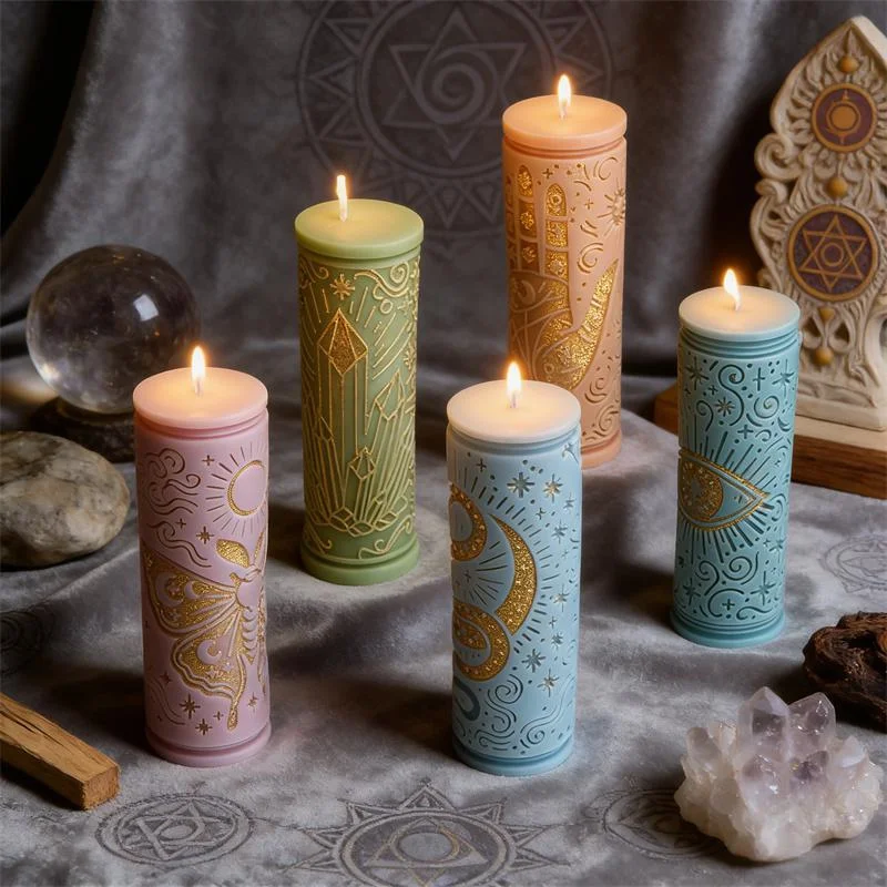 Chakra Snake/Hand/Eye/Butterfly/Crystal Spiritual Energy Chakra Cylinder Candle Mold Ritual Yoga Rekhi Candle Mold Silicone
