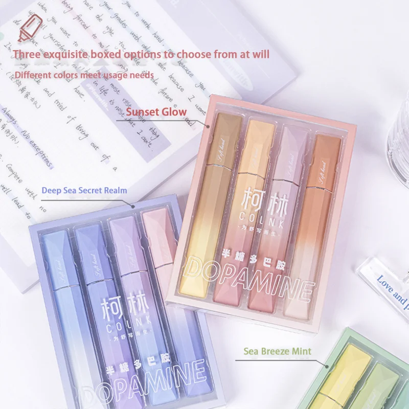 Dopamine Highlighter Set, 4 Colors Pastel Marker Pens for School Students Note-Taking, Cute Stationery Supplies