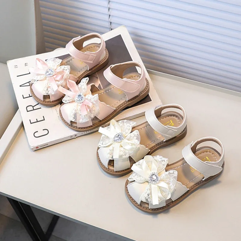 

Summer New Children's Sandals Classic Lace Bowknot Sandals for Pretty Girls Wedding Party Fashion Kid Causal Princess Flat Shoes