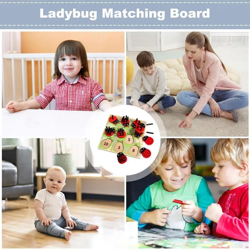 Wooden Ladybug Matching Board Ladybug Style Cognition Toys Wooden Toddler Number Shape Sorter Playset For Kids Children Girls