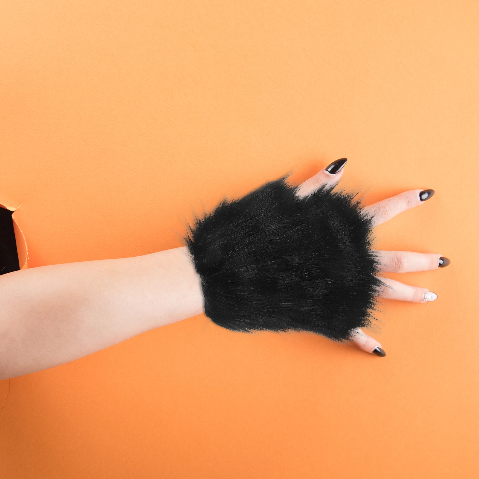 

Black Animal Paws Gloves Half-Finger Mittens Warm Winter Halloween Costume Gloves Soft Cloth Faux Fur Mitten ,