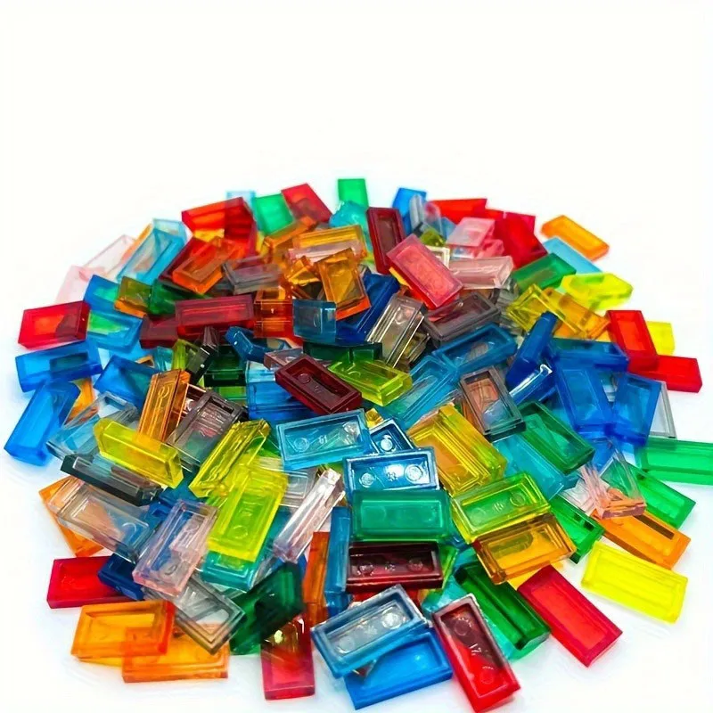 100pcs Transparent 1x2 Flat Light Panels for Building Blocks - Durable ABS Plastic, Compatible with 3069 Pixel Art Toys