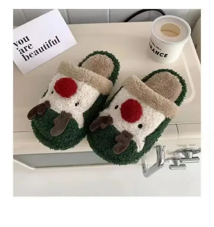 Winter-Weihnachts-Hausschuhe für Damen, Herren, weiche, rutschfeste Sandalen für den Innenbereich, warme, flache Plüsch-Slides für Paare, Unisex, niedliche Schuhe für Erwachsene – Detail 10