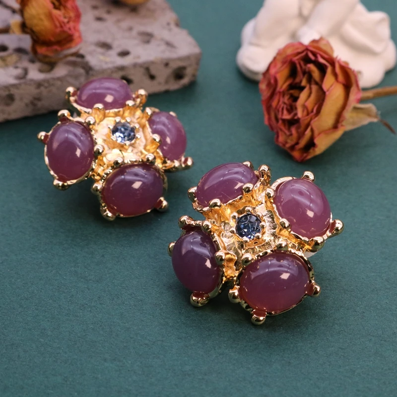 Sweet Purple Red Yellow Earrings Stud Geometric Resin Colorful Accessories For Women