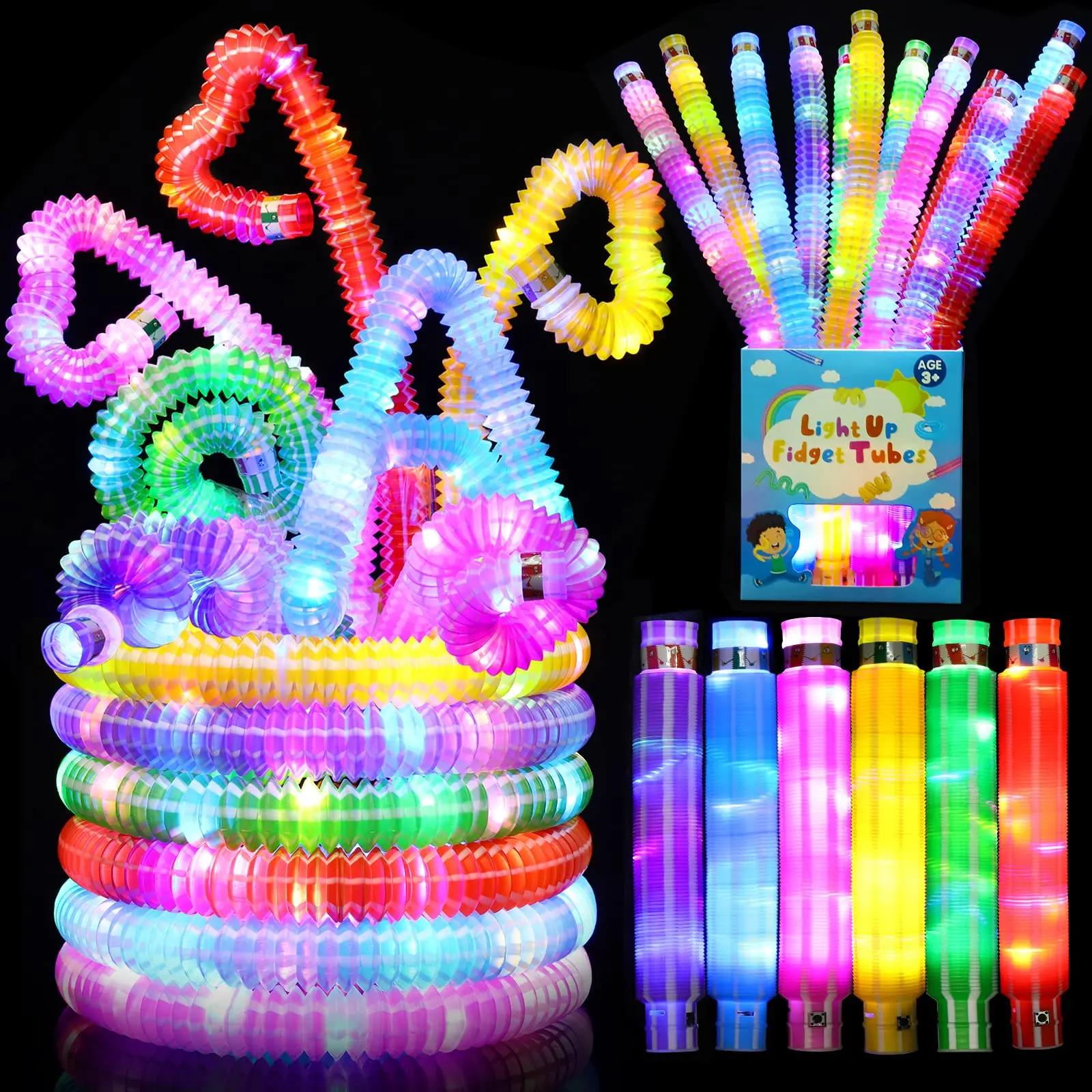 

24pcs set Glow Sticks Light up Pop Tubes, Bulk Party Favors Pack, Halloween Christmas Birthday Goodie Bag Stuffers Gift Fillers