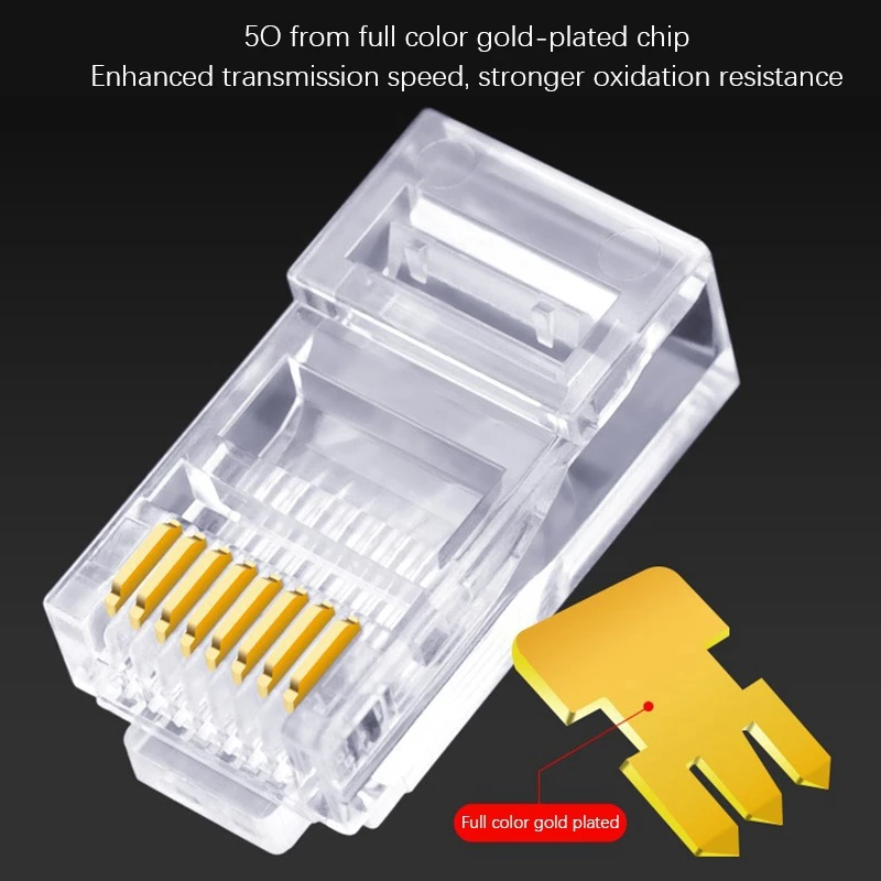 ขั้วต่อ RJ45 6U ทอง platedpass ผ่านสายอีเธอร์เน็ตโมดูลปลั๊กเครือข่าย RJ-45หัวคริสตัล Cat5 Cat5e