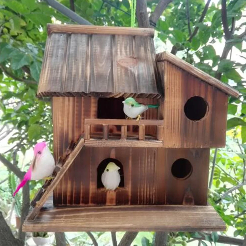 Pet Bird Squirrel Wooden Hanging Cage House Toy Outdoor