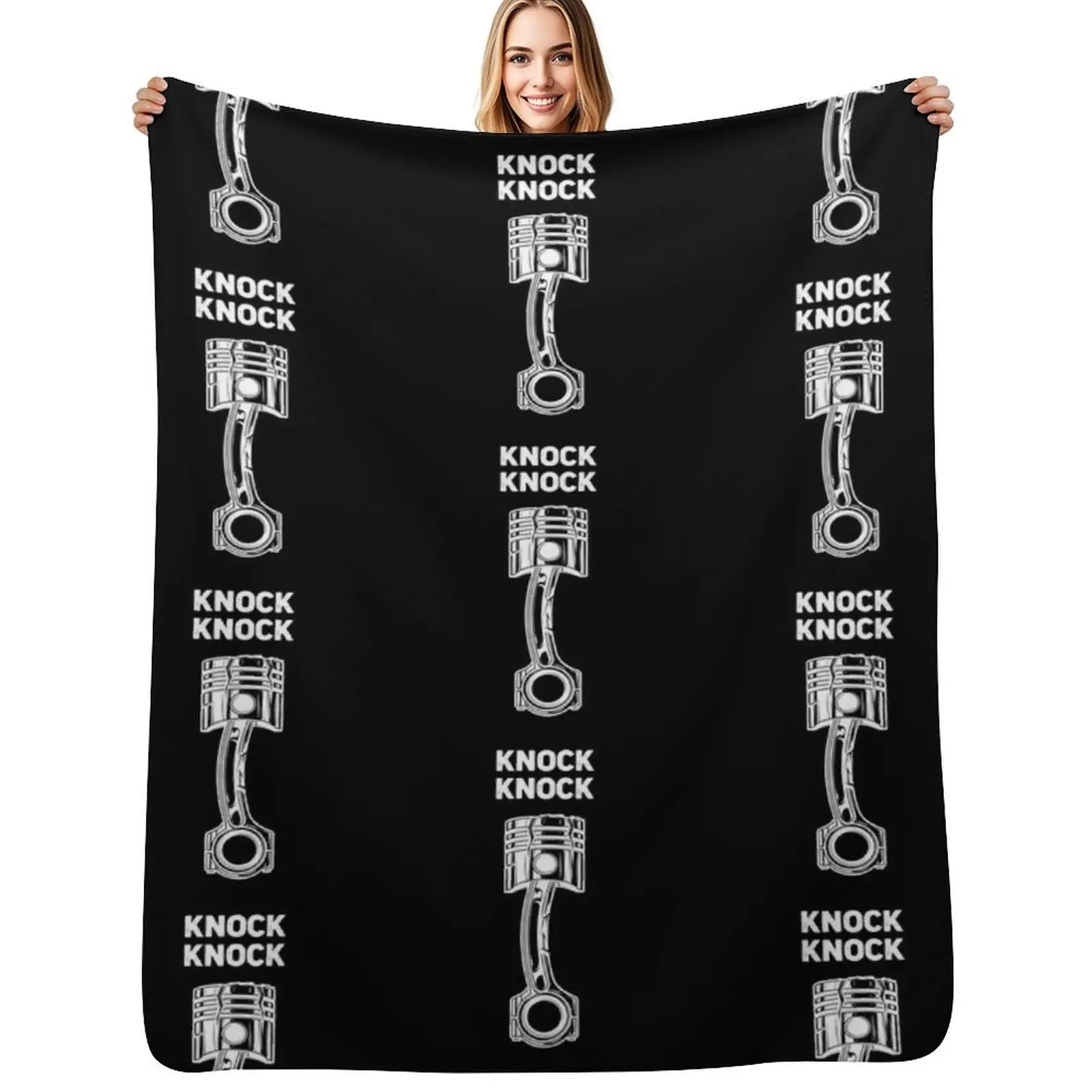 Knock Knock... Broken Piston! Funny Mechanic Gift, Car Guy Gift, Car Lover, Car Fan, Enthusiast, Gift for Boyf Throw Blanket