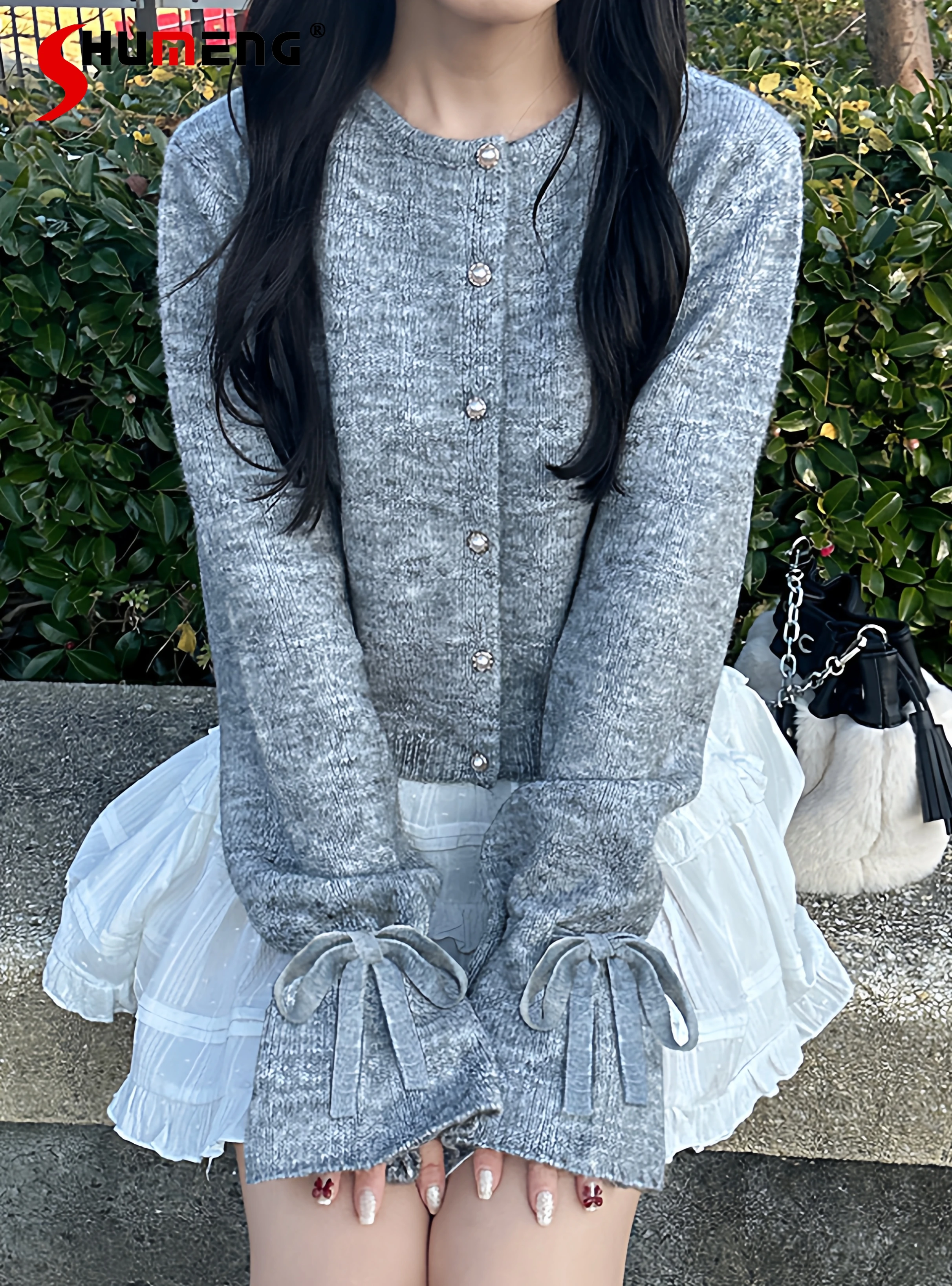 

Милые универсальные однобортные короткие вязаные кардиганы с круглым вырезом и бантом на шнуровке в японском стиле, женские осенние куртки