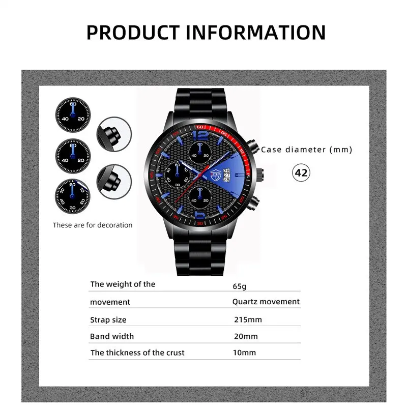 Fashion Mens Watches Stainless Steel Quartz Wristwatch Calendar Date Luminous Clock Luxury Business Casual Men Bracelet