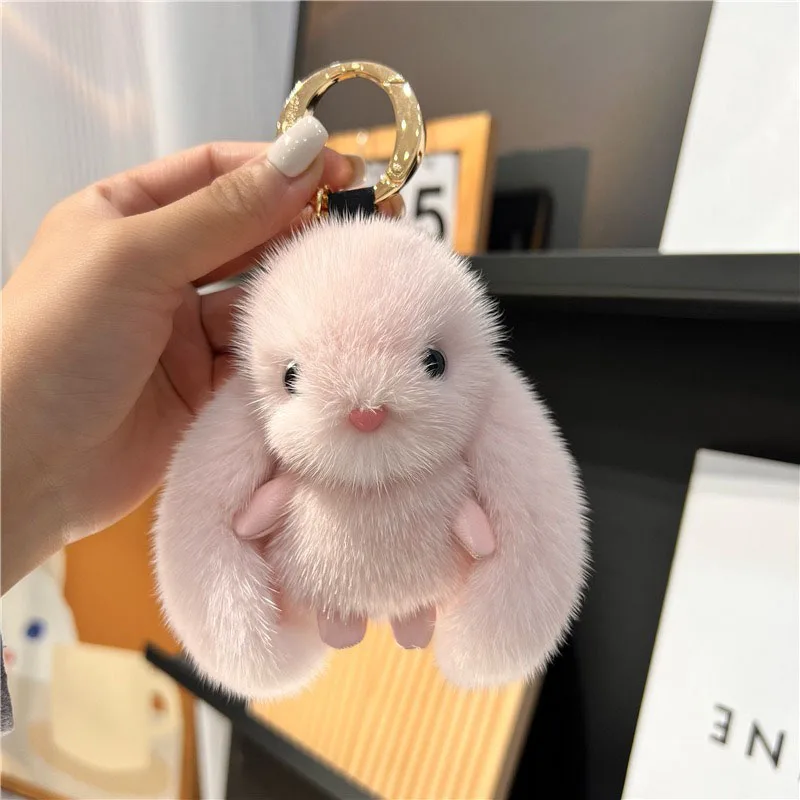 Cute Plush Rubbit Keychains Cartoon Pompom Doll Key Chain Fashion Faux Fur Pendant for Women Bag Car Key Ring Charm Girl Gift