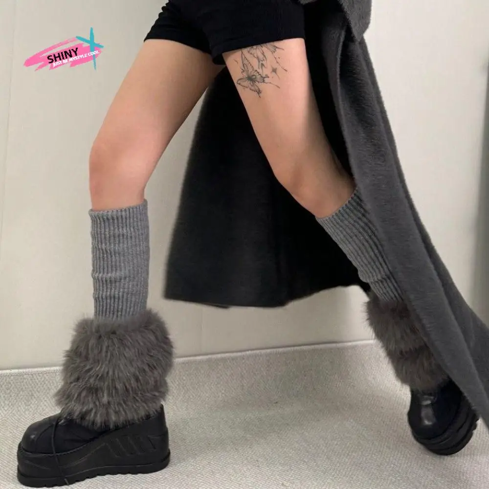 

Soft Knitted Winter Leg Warmers Foot Cover Y2K Furry Leg Warmers Lolita JK Kawaii Plush Leg Coverings Spicy Girls