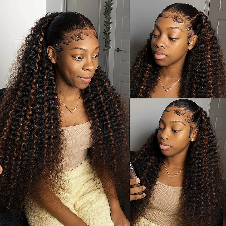 

32-дюймовый парик фронта шнурка из натуральных волос 1B/30 Глубокая волна Ombre Парик фронта шнурка Человеческие волосы 13x4 HD Парики фронта шнурка для женщин