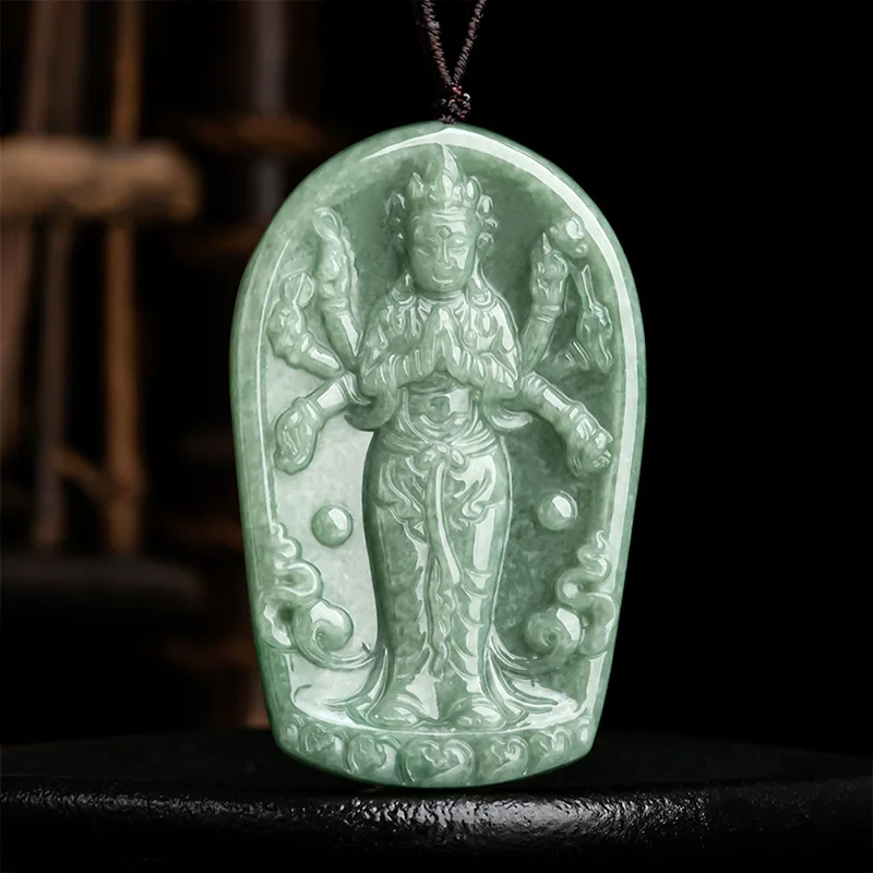 

Natural A Burma Jadeite Bean Seed Thousand-handed Guanyin Jade Charms Men's Pendant Necklace Women's Jewelry Wholesale Drop Ship