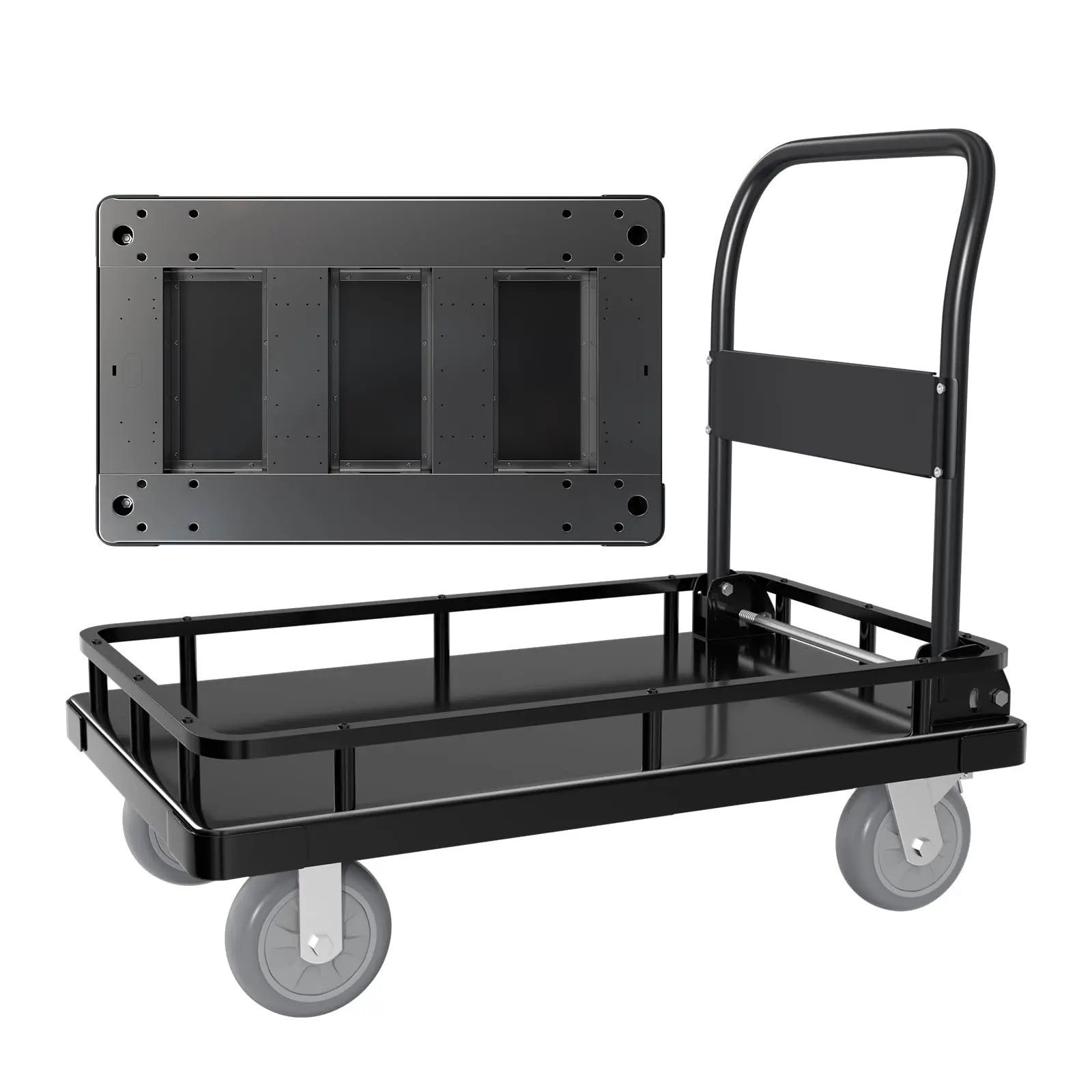 Foldable Heavy Duty Steel Platform Truck with Fence, 1764 LBS Capacity Flatbed Utility Dolly, 6