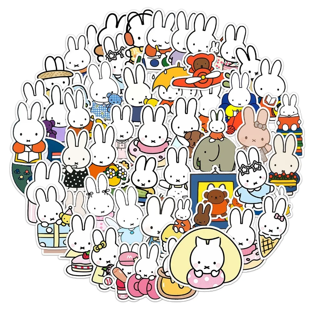50PCS Adesivos Kawaii Miffy à Prova d'Água HD para Copos, Material Escolar, Cadernos, Adesivos DIY, Presente Fofo
