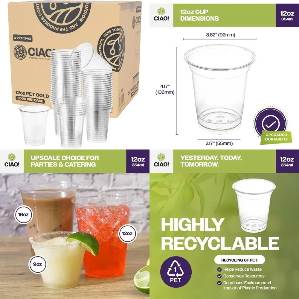 

Пластиковые чашки для холодных напитков из ПЭТ на 12 унций — идеально подходят для смузи, кофе со льдом и напитков, диаметр 92 мм, упаковка по 1000 шт.