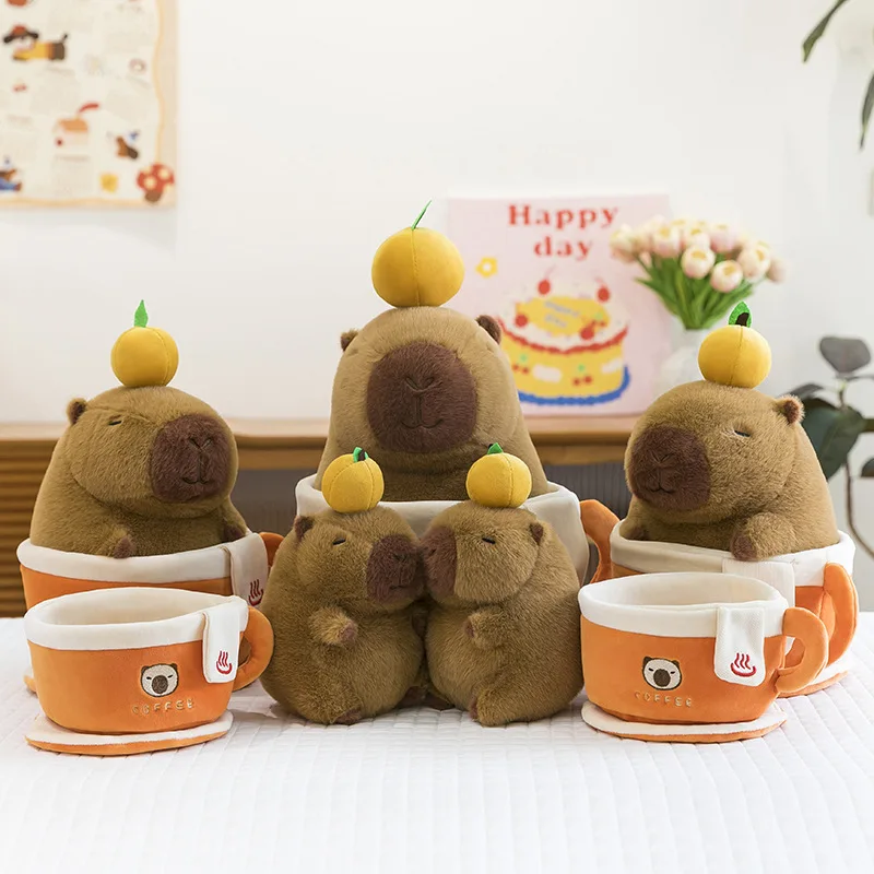 

45cm New Orange Capybara Coffee Cup Cuddly Plush Toy Stuffed Animal Birthday Gift for Kids Vending Machine Prize Wholesale For