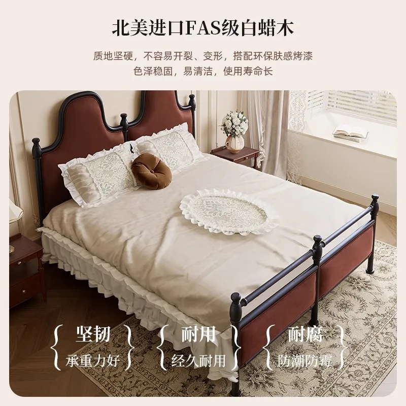Lin fabric soft bag bed, retro high back bedside