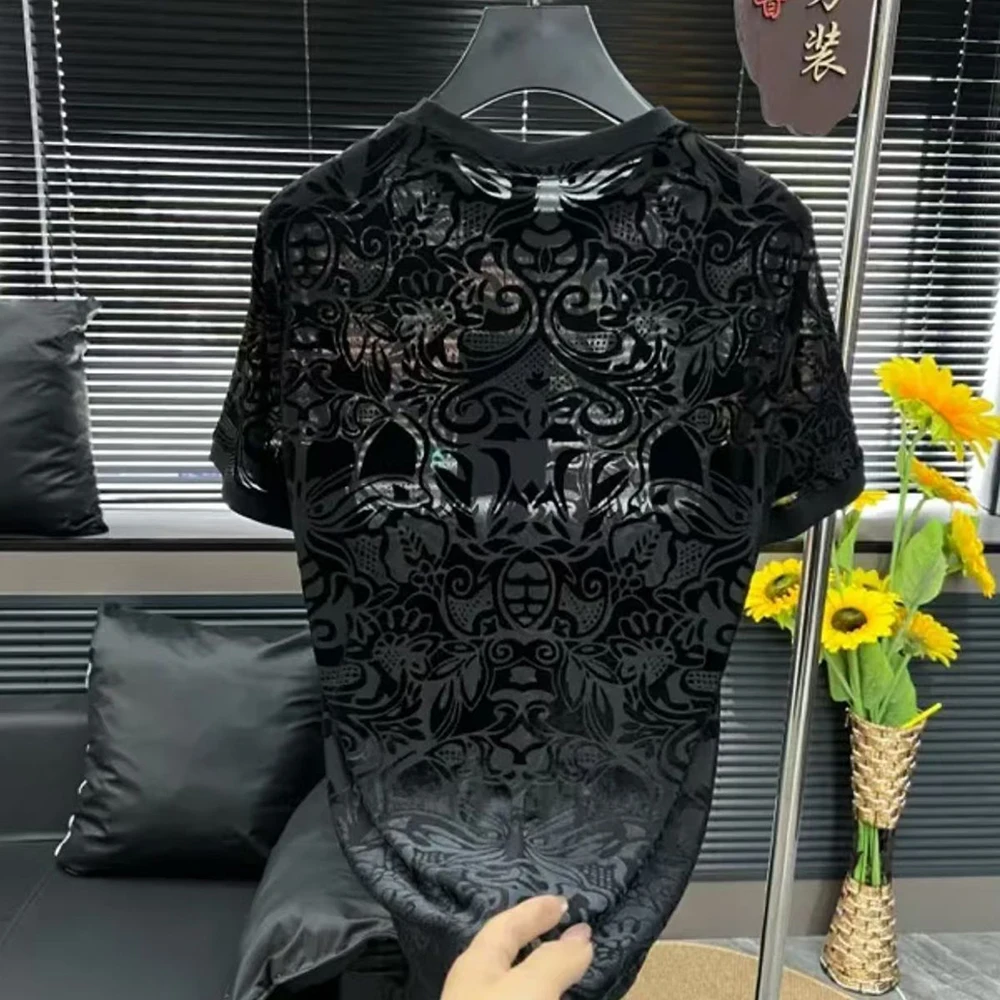 2026 Summer New Men's Sheer Short-Sleeve T-Shirt American Retro Fashion Trendy High Street Loose Casual Breathable Men's Top