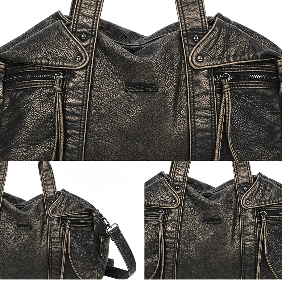 Vintage Distressed PU Leather Hobo Bag, Large Capacity Multi Pockets Tote Purse, Removable Strap Shoulder Crossbody Handbag