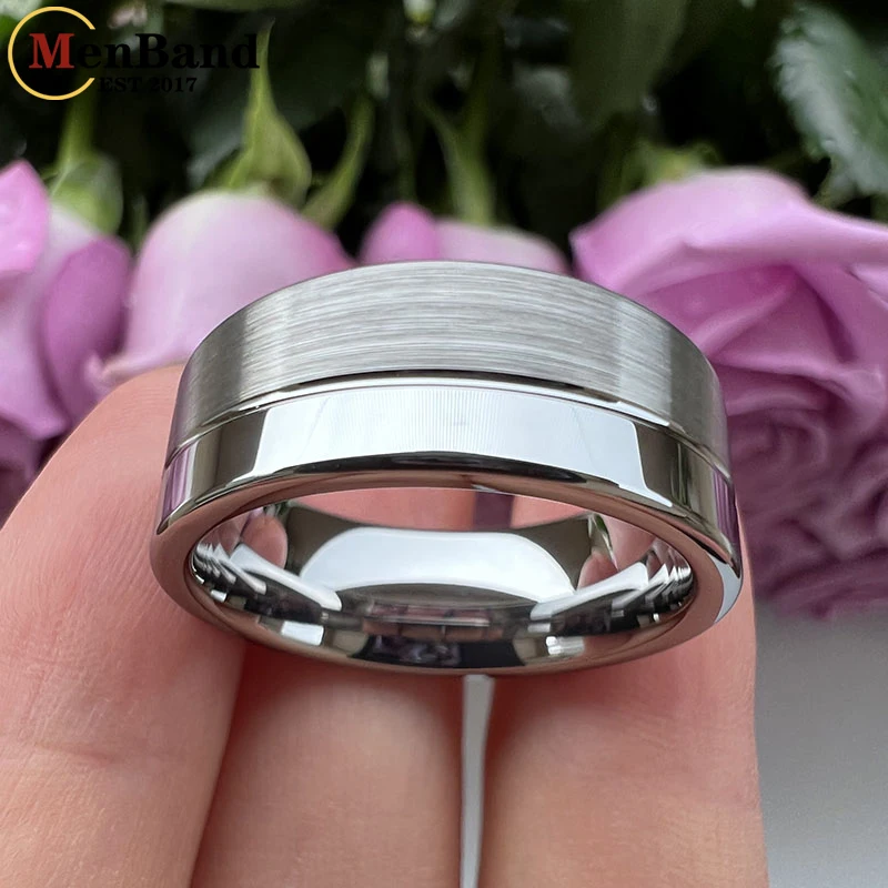 6MM 8MM Womens Mens Wedding Band Tungsten Carbide Rings Offset Groove Polished Brushed Finish Comfort Fit