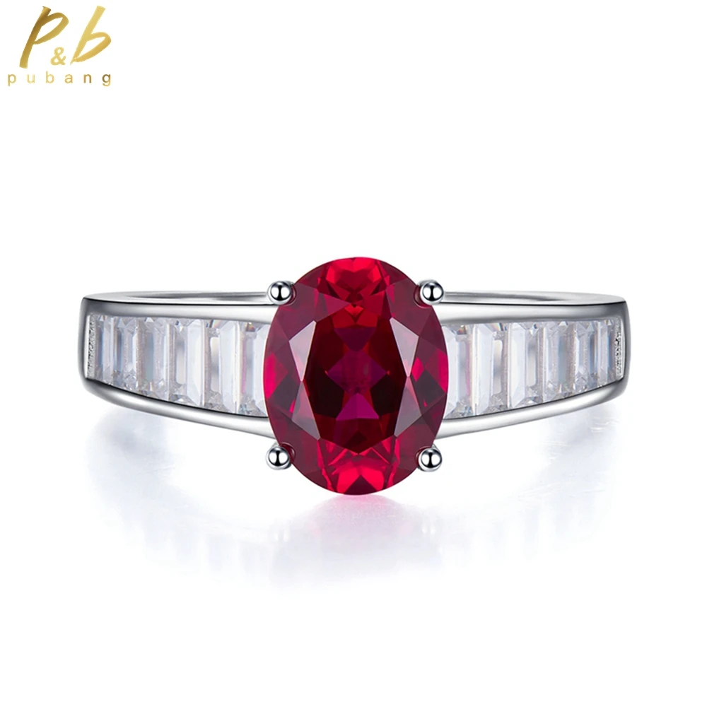 

PuBang Fine Jewelry Solid 925 Sterling Silver Ruby Oval Gemstone Created Moissanite Sparkling Ring for Women Gifts Free Shipping