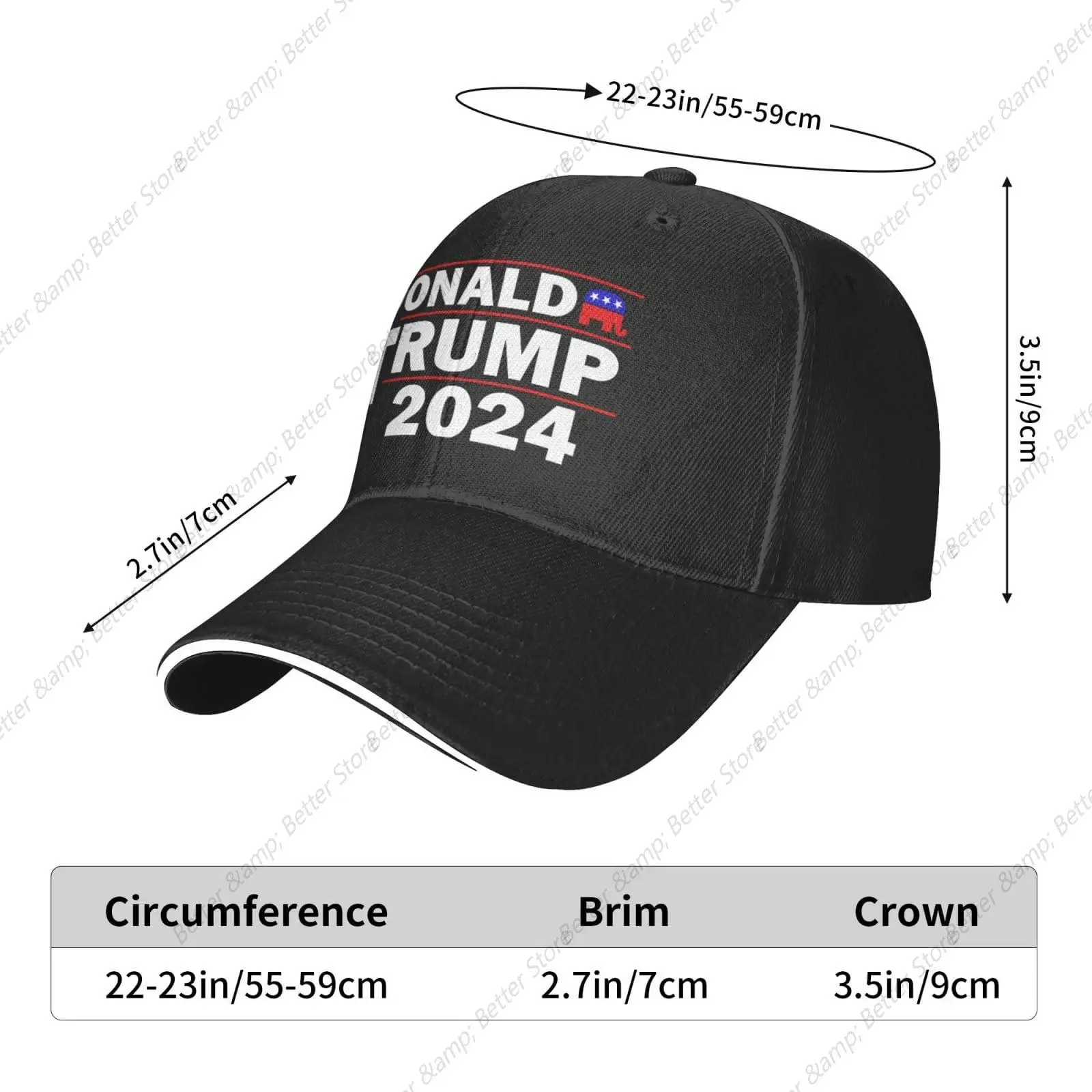 Trump 2024 for President Election Comfortable Sandwich Bill Cap Perfect for Leisure Black