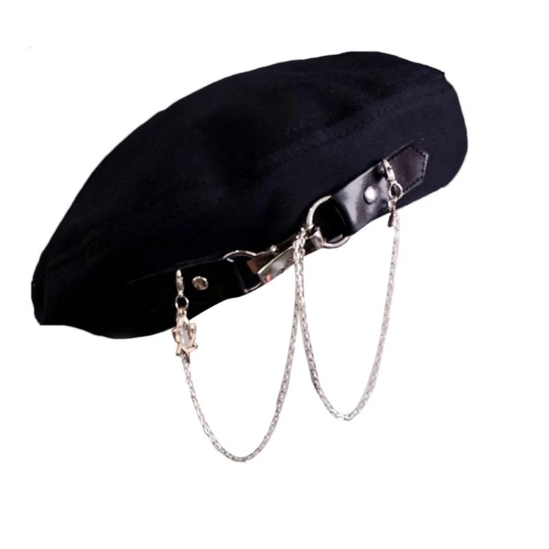 49MF with Metal Chain Painter Hat Cabbie Hat Grandpa Hat for Autumn Winter
