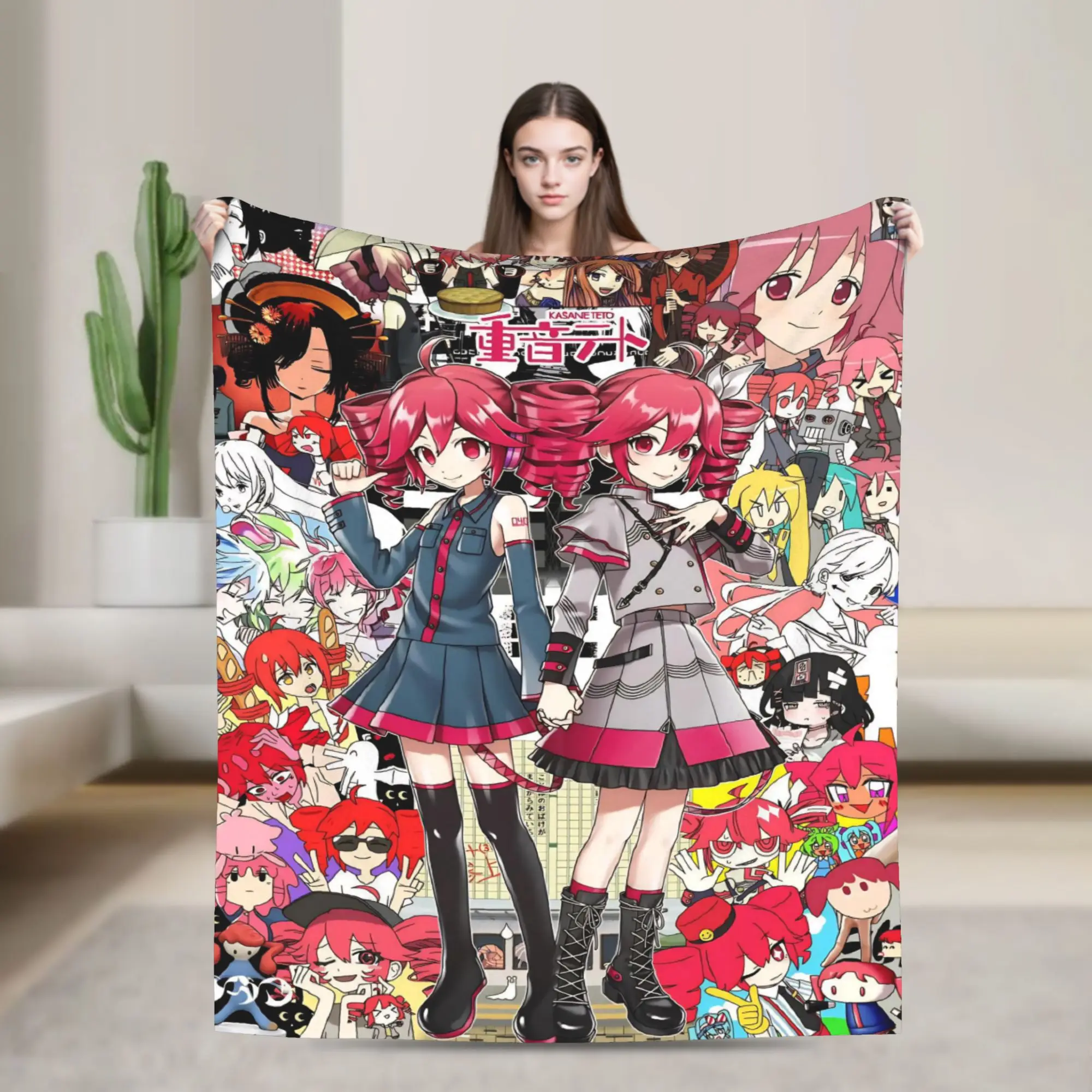 Anime Kasane Teto Flannel printed blanket suitable for all seasons suitable for living room office sofa and travel 180x250CM