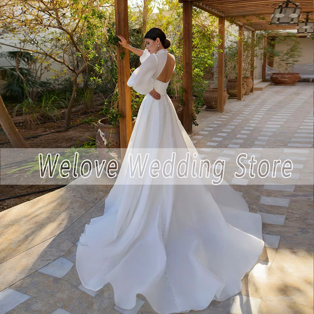 Unique White Detachable Sleeve Wedding Dress For Bride Backless Modern Long Train Bridal Gown With Pearls Custom Robe De Mariee