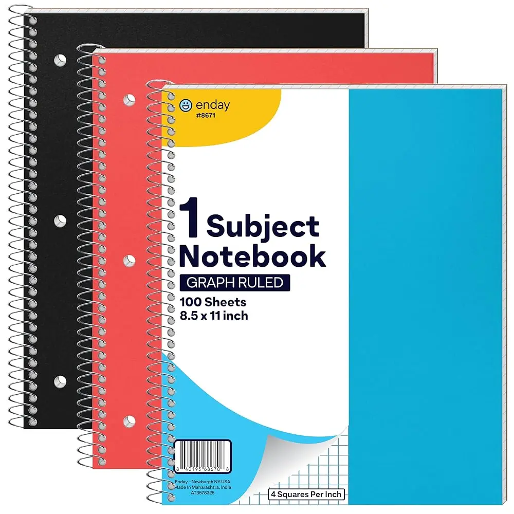 

Тетради с сеткой 8,5 x 11 дюймов с пластиковой обложкой (3 шт. в упаковке), синие, красные и черные, тетради с сеткой, тетради на спирали, 4 шт.