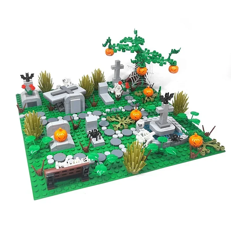 MOC Halloween Pieces Small particle Building Blocks Ghost Skull Cemetery Scene Decoration DIY Educational Toys Children Gifts