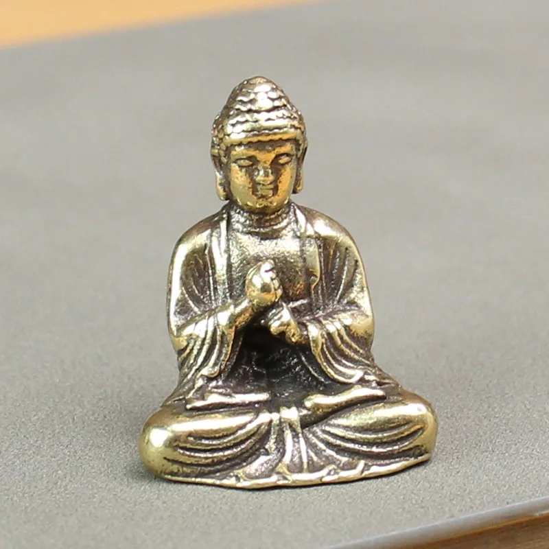 Retro Pure Brass Tathagata Small Seat Buddha Miniatures Office Living Room Car Home Decoration Accessories Festivals Gifts