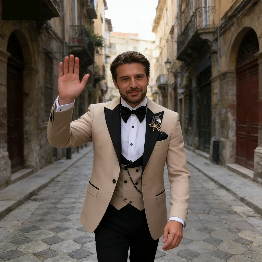 

Новый мужской деловой костюм-тройка Novo: пиджак с заостренными лацканами, приталенный, для свадьбы и торжеств