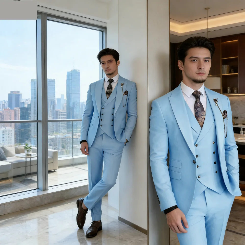 

Men's Formal Wedding Terno Complete Slim Fit 3-Piece Set Classic Elegant Blazer Coat Vest Pants Ensemble for Groom