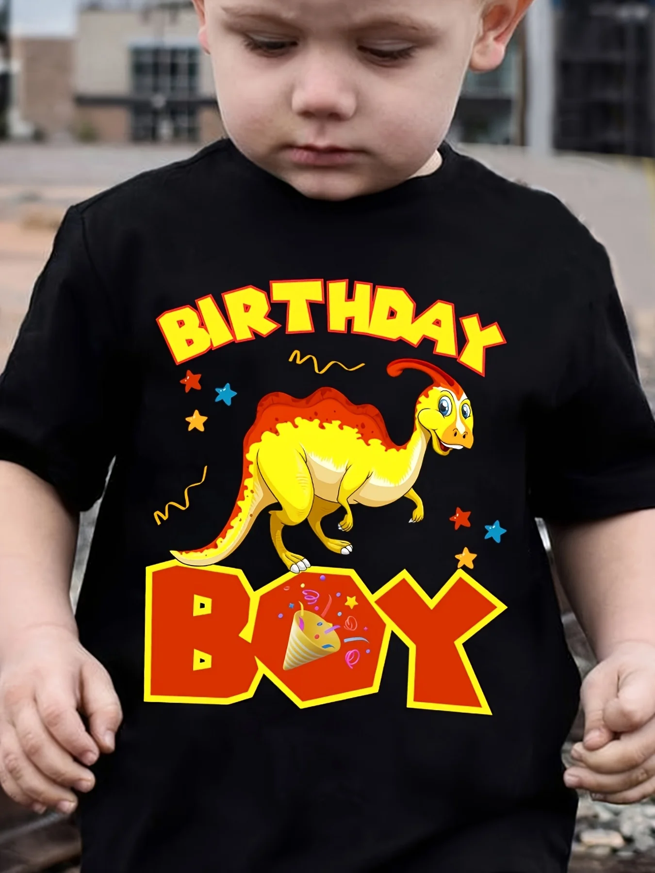 Kids Boys Girls Family Matching T Shirt Birthday Boy Parasaurolophus Dinosaur Print Short Sleeve Tee Casual Parent Child Tops
