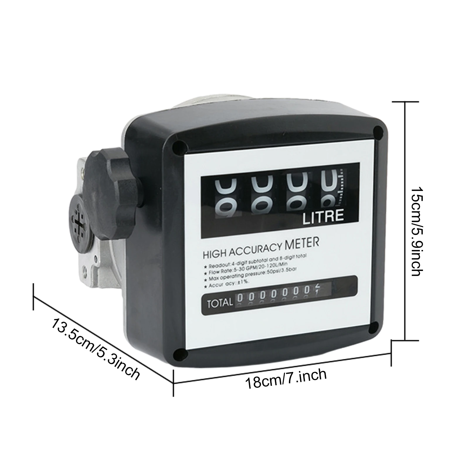 Multifunctional Mechanical Fuel Gauge 4Digit Fuel Flowmeter Digital Diesel Gasoline Flow Meter 5-30Gpm/20-120L/min High Accuracy