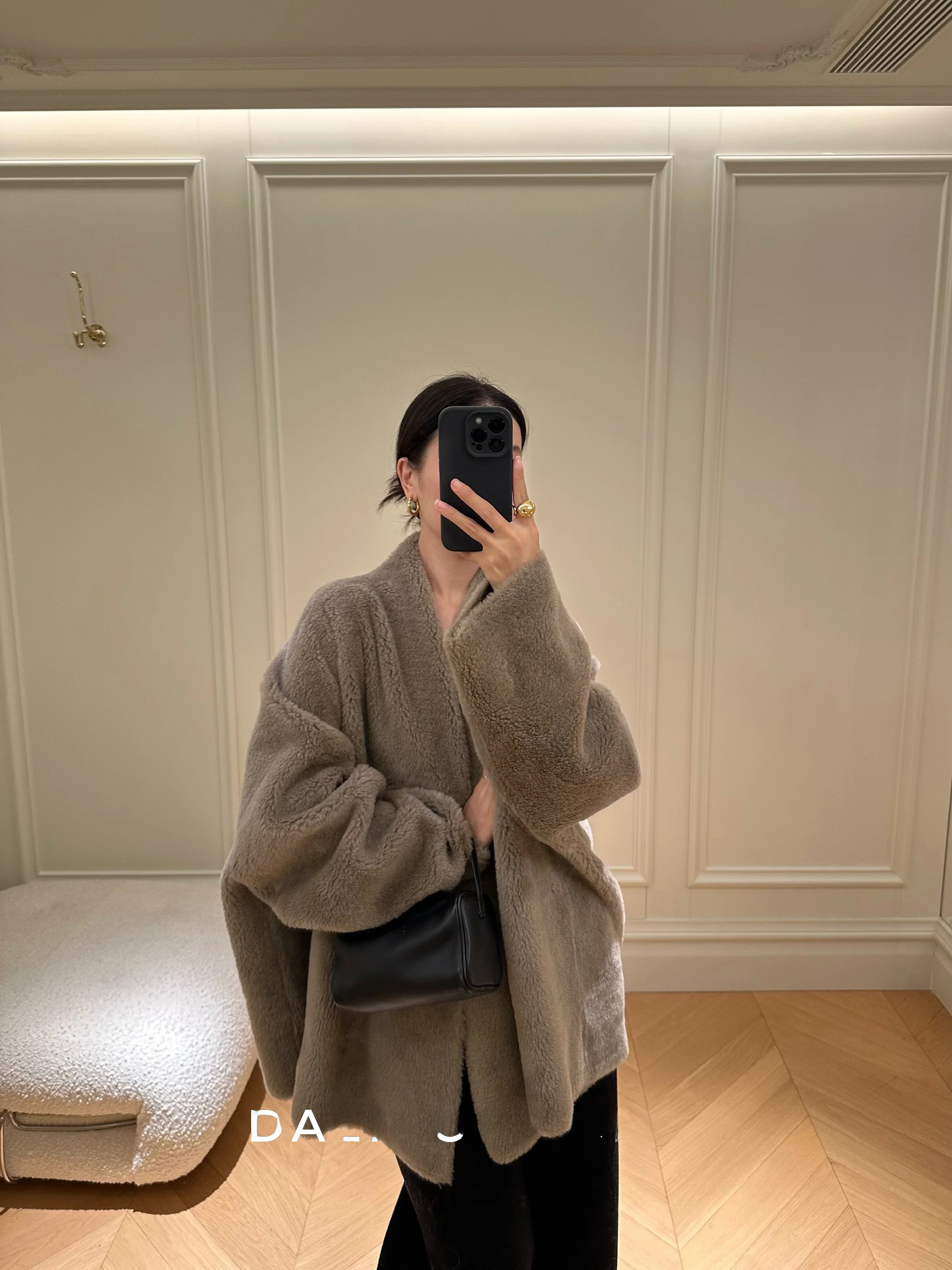 

Dalii Official Lightweight Lazy Aosphere Silhouette Collarl Fur Wool Inteated Outerwear Long Sve Commute Sle