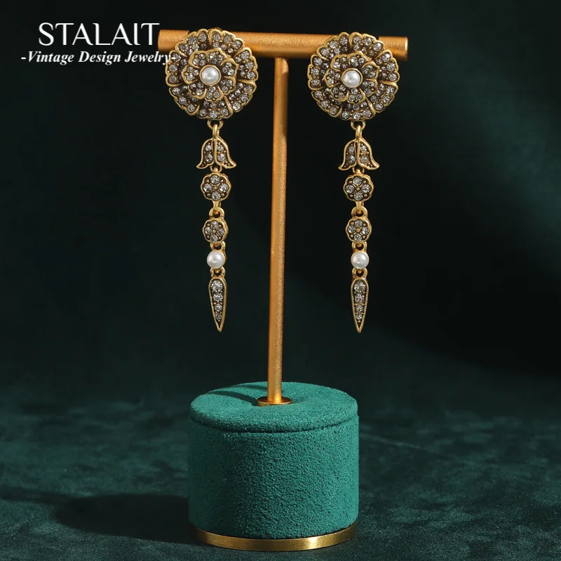 

Vintage Luxury Camellia Rose Flower Drop Earrings Designer White Rhinestones Layer Rich Long Dangle Antique Indian Jewelry 2025