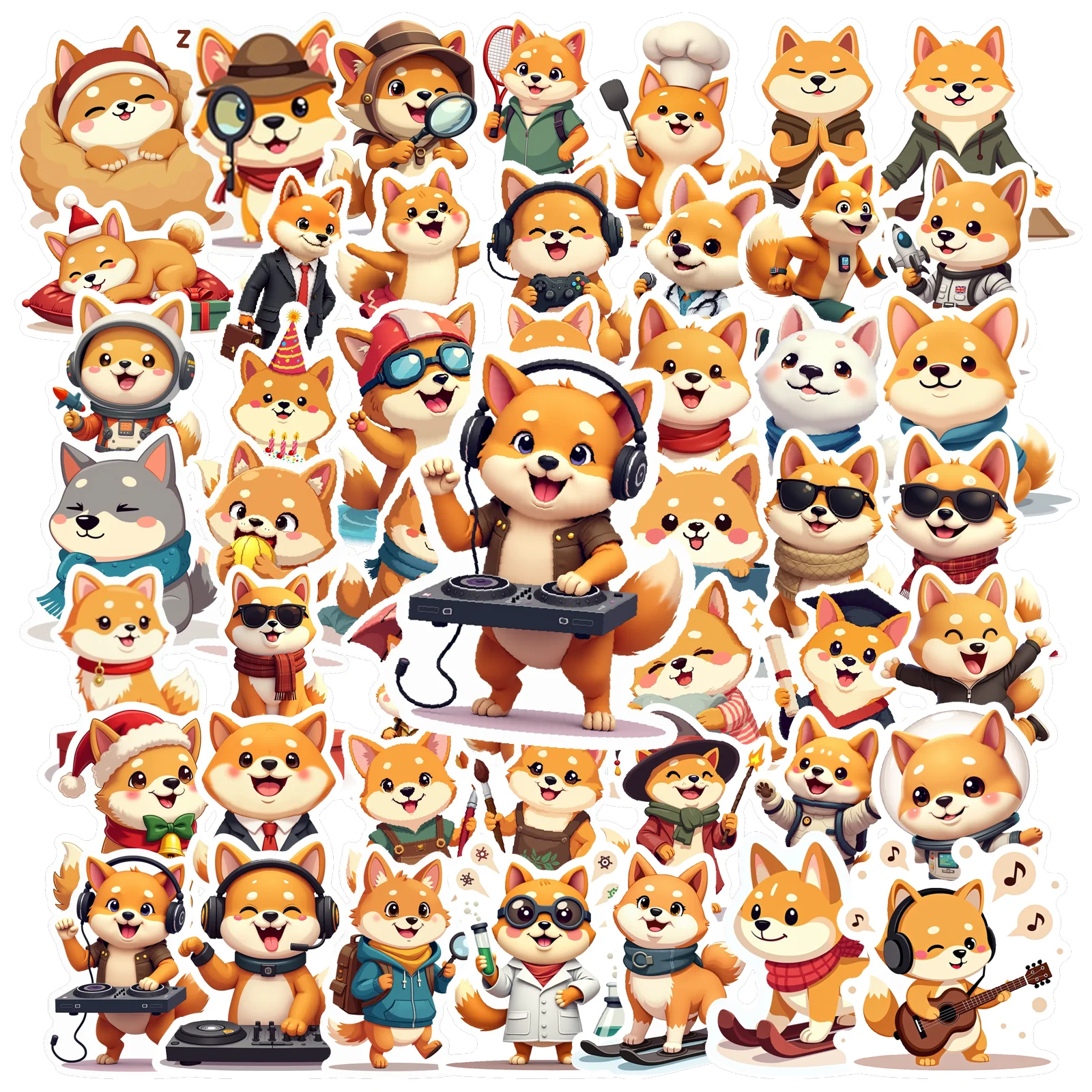 50pcs Cute Cartoon Fox with Paint Brush Art Kids Animal Sticker Stationery Set Tablet Water Bottle Skateboard Scrapbook