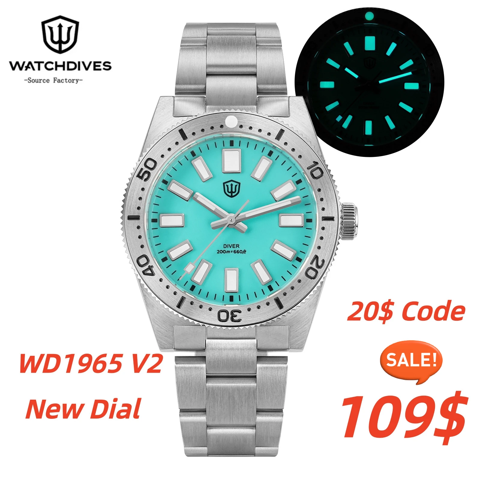 Watchdives WD1965 62mas ساعة رجالية VH31 حركة كوارتز مضيئة القبة الياقوت الكريستال 20Bar مقاوم للماء 38 مللي متر ساعات خمر #1