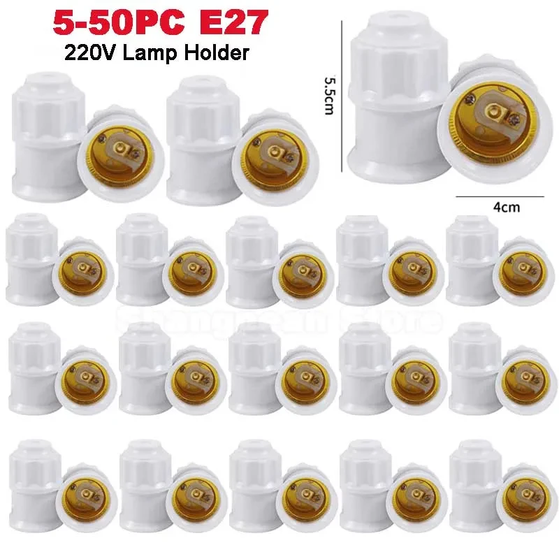 5-50pc E27 Screw Lamp Holder White Gold Ceiling Light Lamp Bulb Fixing Base Stand  Socket For Home 6A 250V