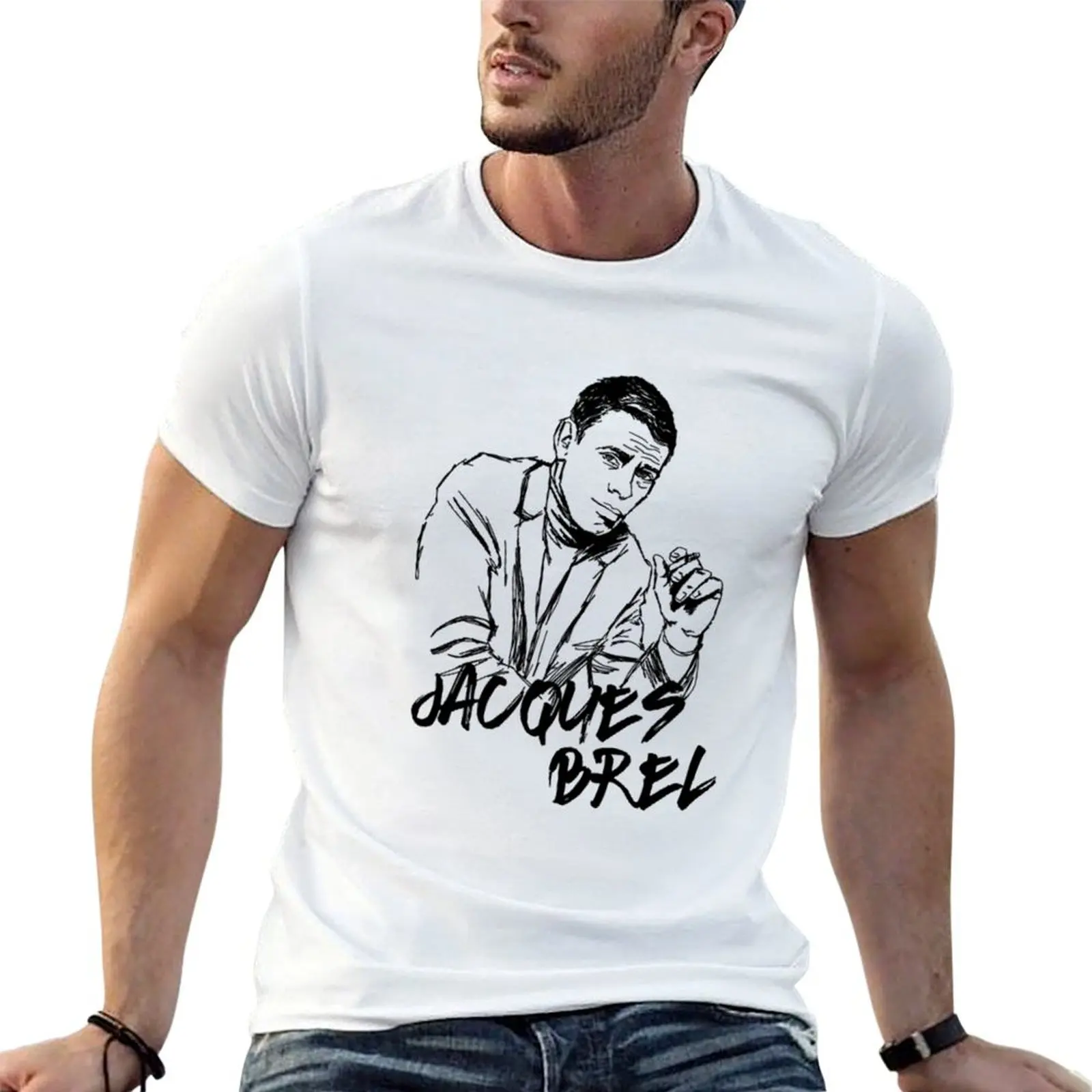Jacques Brel T-Shirt Casual All Match Tee Shirt for Men