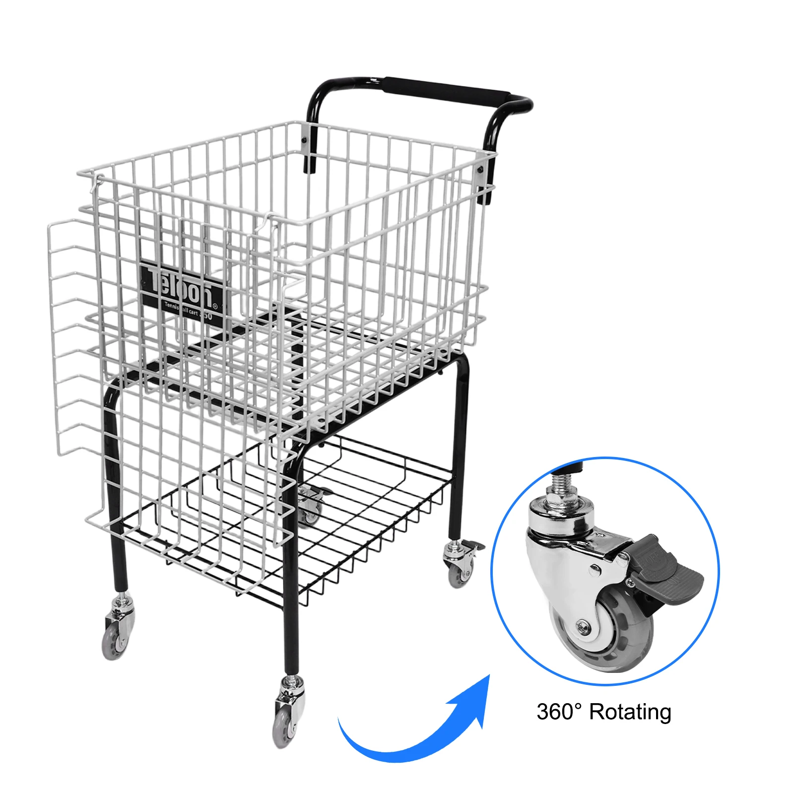 

Tennis Ball Storage Cart with Wheel Tennis Teaching Cart Holds 350 Balls Wheeled Tennis Ball Hopper Basket Carrier Gatherer