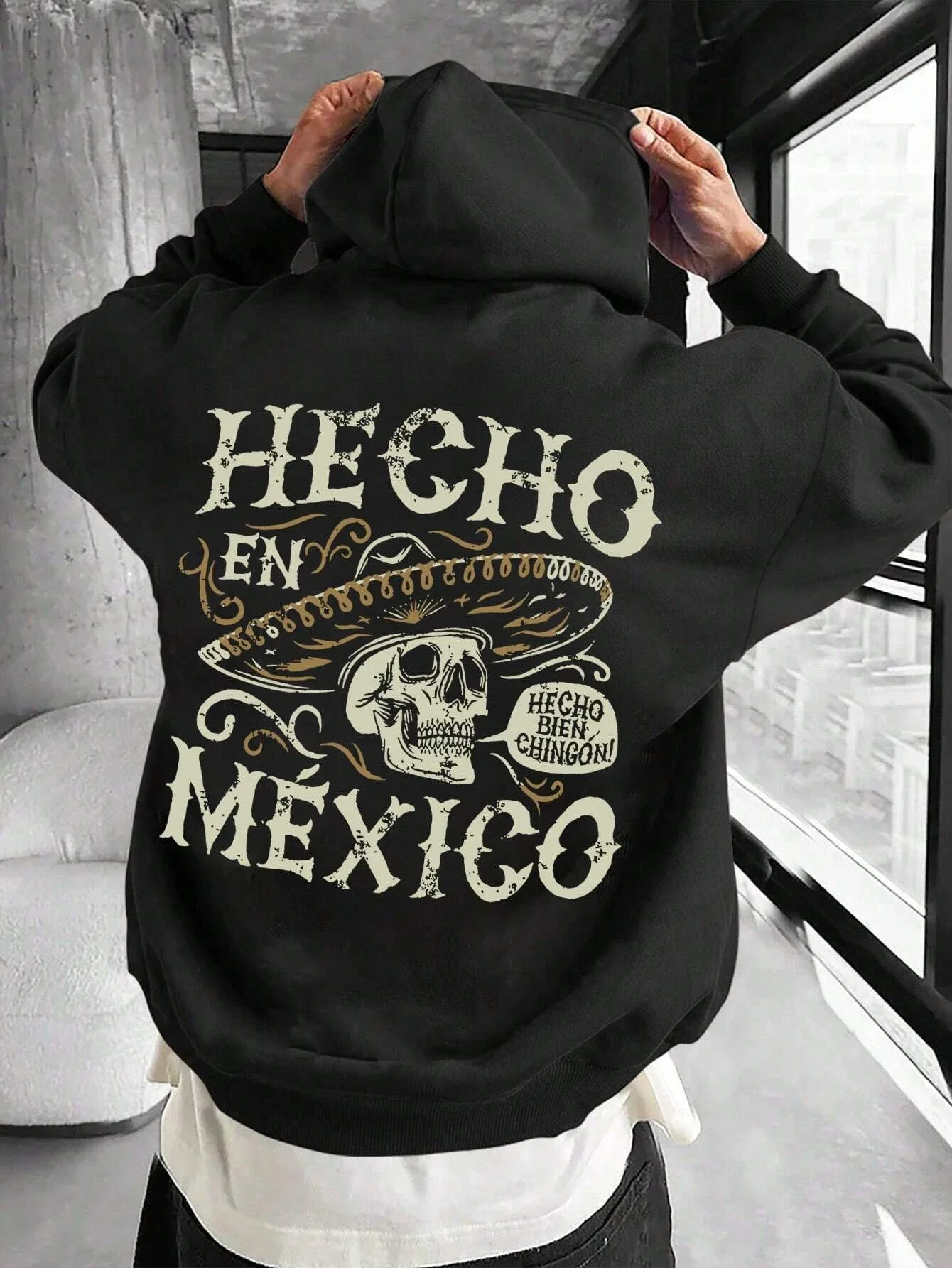 

Мексика, карманная толстовка с графическим принтом черепа, мужская повседневная толстовка с длинным рукавом и шнурком, осень-зима