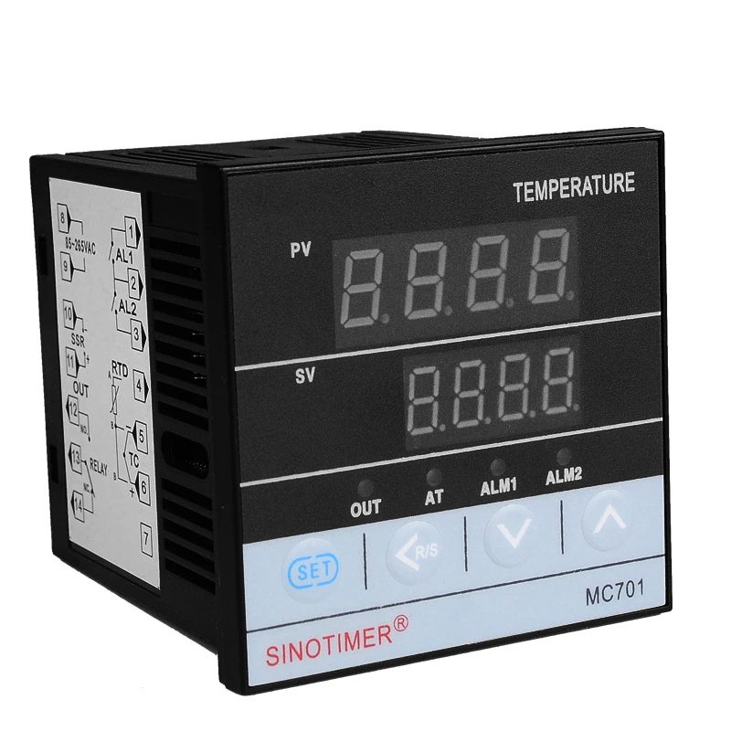 

SINOTIMER MC701 Digital PID Temperature Controller Waterproof K Type PT100 Sensor Input Relay SSR Output