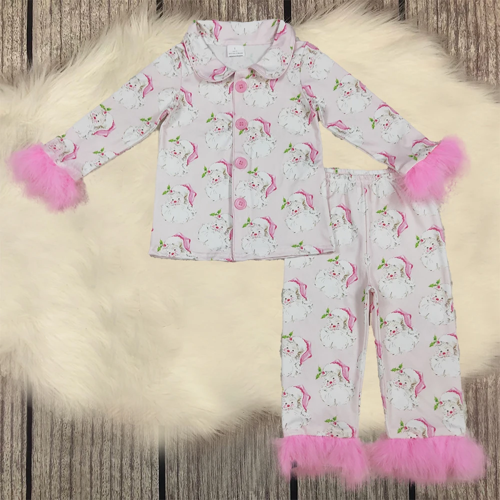 

Baby Girl Pajamas Set Sleepwear Fur Long Sleeves Buttons Shirt Pants Children Kids Toddler Christmas Winter Outfit Wholesale